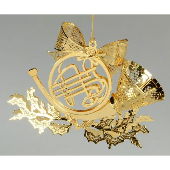 Danbury Mint Vintage 1997 French Horn Christmas Ornament 23kt Gold Brass Boxed - Picture 1 of 8
